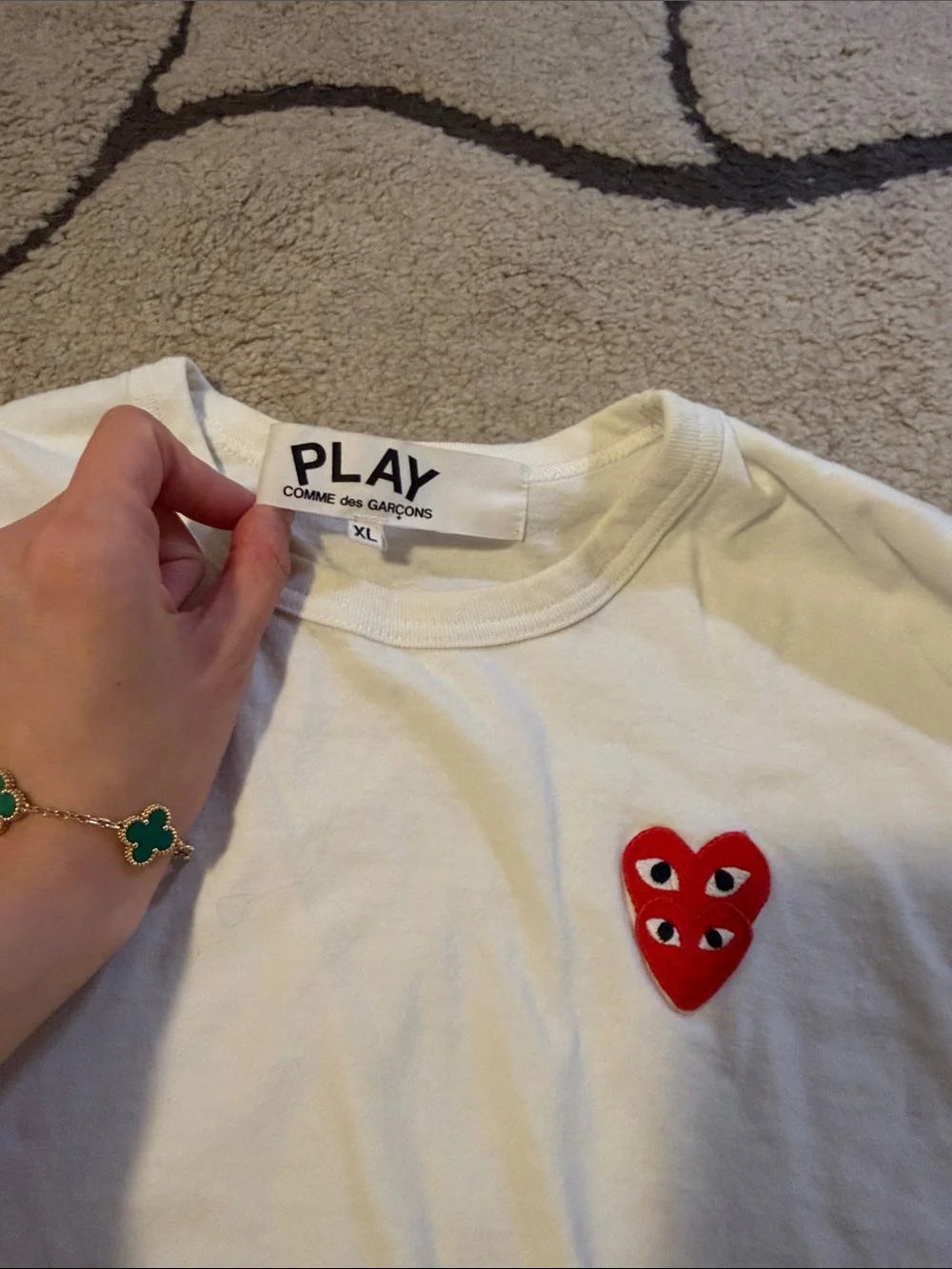 Comme des Garcons PLAY White Long Sleeve Tee with Red Heart Patch - Picture 2 of 3